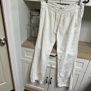 Roxy Oceanside Linen Blend Beach Pants Women M Smocked Drawstring Breezy Coastal